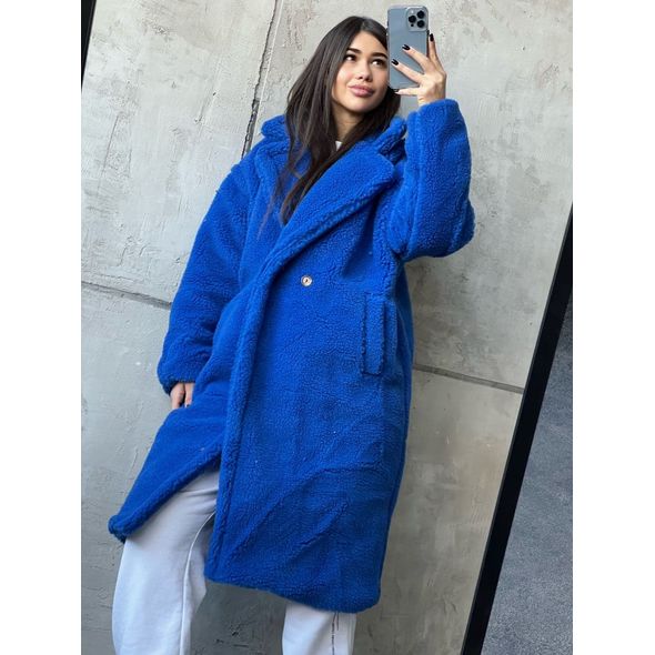 Жіноча стильна шуба еко довга кольору яскраво синій 30220, Колір: Електрик, Розмір: 42-48, фото 