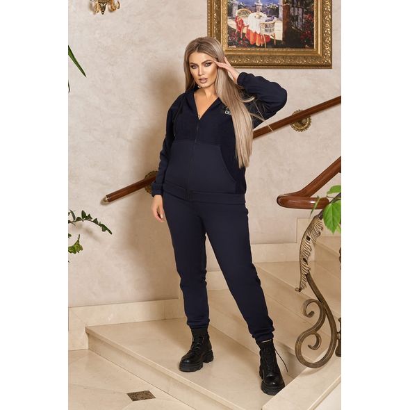 Жіночий спортивний костюм великого розміру темно-синій 1054, Колір: Темно синій, Розмір: 48-50, фото 