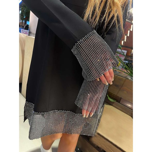 Гламурна сукня зі вставками зі страз колір чорний 1605, Колір: Чорний, Розмір: m-l, фото , зображення 2