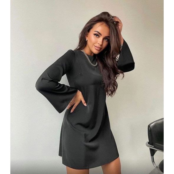 Сукня коротка закрита з довгим рукавом колір чорний 3194, Колір: Чорний, Розмір: 42-46, фото 