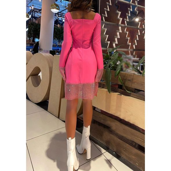 Гламурне плаття зі вставками зі страз колір малина 1605, Колір: Малиновий, Розмір: s-m, фото , зображення 3