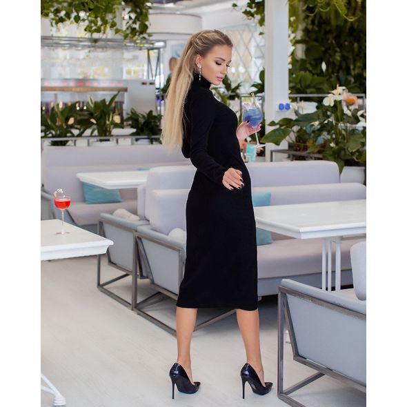 Платье миди черное с длинным рукавом 0327, Цвет: Черный, Размер: S-M (42-44 UKR), фото , изображение 2
