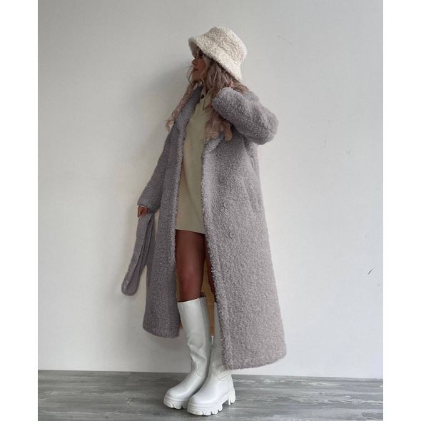 Жіноча довга шуба зі штучного хутра на підкладці, що утеплює колір сірий 0325, Колір: Сірий, Розмір: s-m, фото 