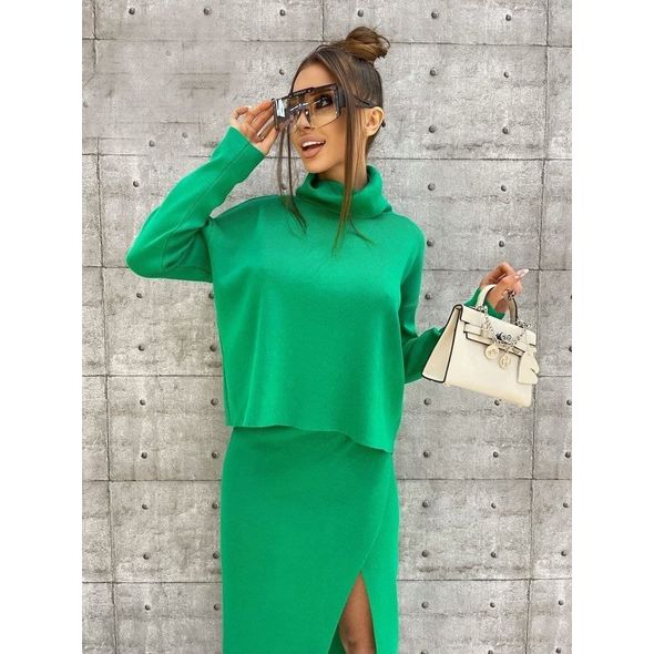 Женский юбочный костюм с кофтой цвет зеленый 3197, Цвет: Зеленый, Размер: 42-46 UKR (One size), фото , изображение 2