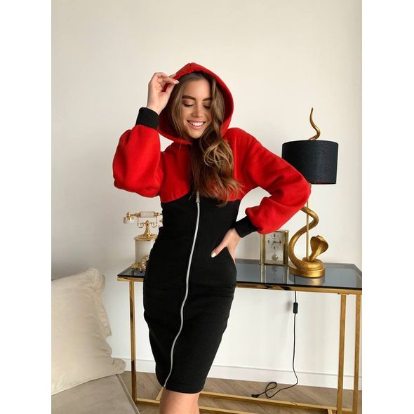 Жіноча сукня з капюшоном червоно-чорна 247, Колір: Чорно-червоний, Розмір: s-m, фото , зображення 2