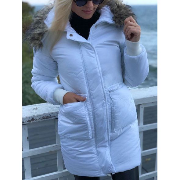 Жіноча стильна куртка з капюшоном біла 7299, Колір: Білий, Розмір: 54-56, фото , зображення 5