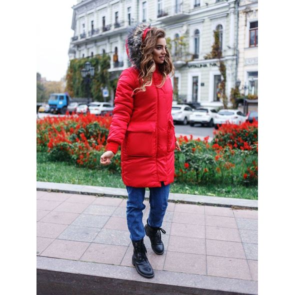 Жіноча стильна куртка з капюшоном червона 7299, Колір: Червоний, Розмір: s-m, фото , зображення 7