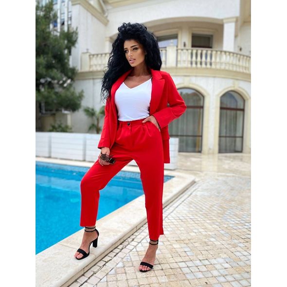 Женский костюм брючный пиджак и брюки цвет красный 0280, Цвет: Красный, Размер: S-M (42-44 UKR), фото 