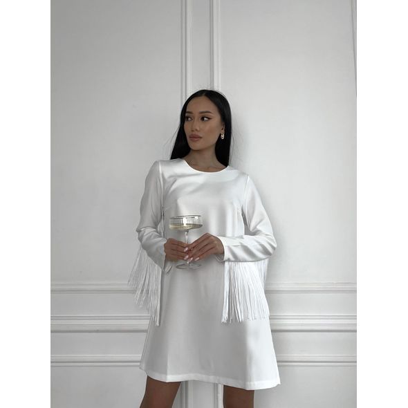 Платье женское мини с длинным рукавом цвет белый 7252, Цвет: Белый, Размер: S-M (42-44 UKR), фото 
