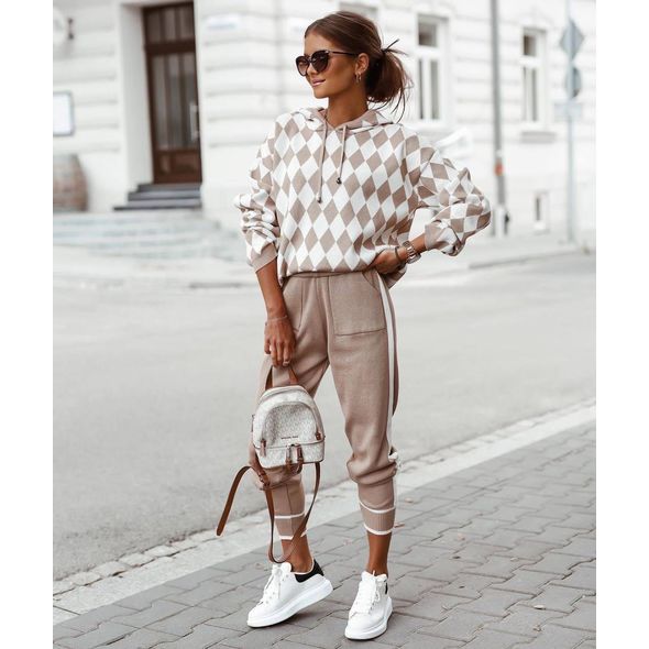 Жіночий в'язаний бежевий спортивний костюм 0342, Колір: Бежевий, Розмір: 42-46, фото 