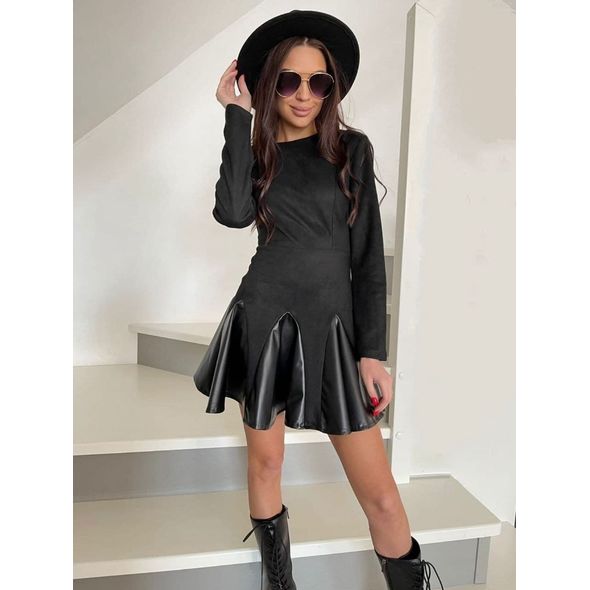 Замшева сукня з довгим рукавом чорна 3200, Колір: Чорний, Розмір: s-m, фото , зображення 2