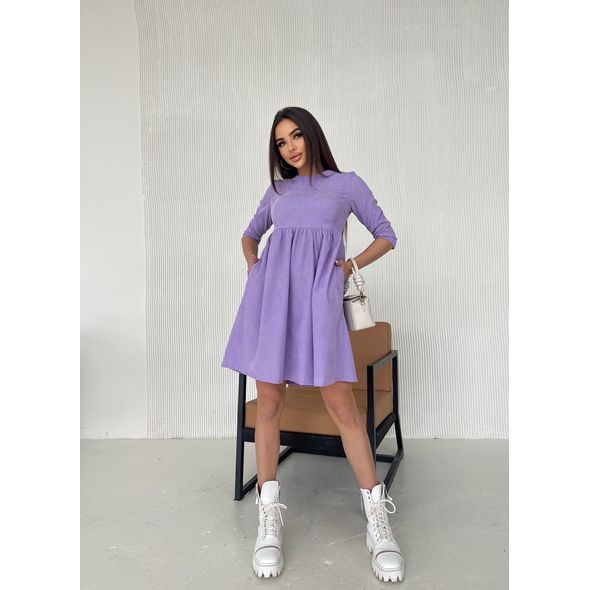 Платье мини с завышенной талией цвет лаванда 7255, Цвет: Лаванда, Размер: S-M (42-44 UKR), фото , изображение 2