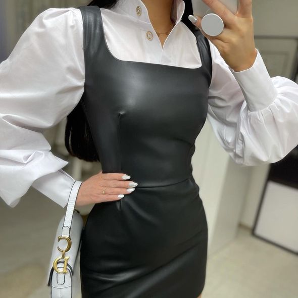 Стильный комплект сарафан черный и белая блузка 1943, Цвет: Черно-белый, Размер: S-M (42-44 UKR), фото , изображение 4