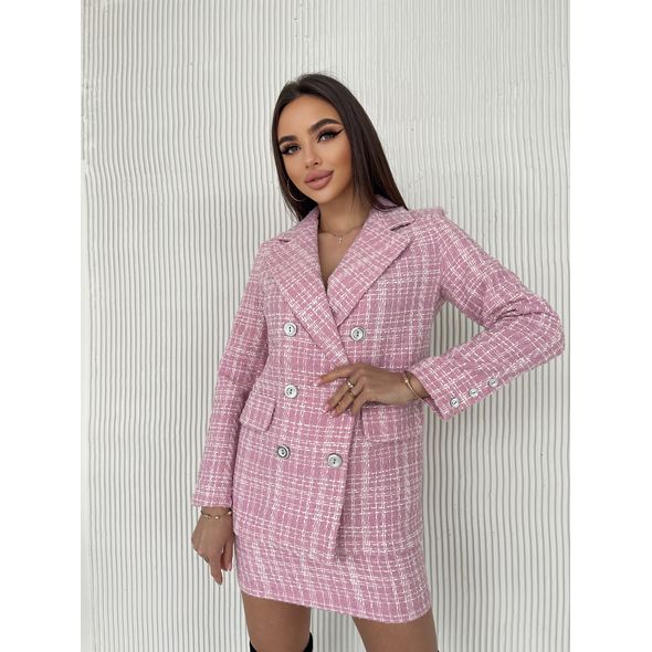 Женский твидовый костюм в стиле Коко Шанель цвет пудра 7250, Цвет: Пудра, Размер: S-M (42-44 UKR), фото 