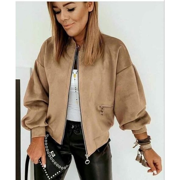 Женский бомбер замшевый бежевый 3202, Цвет: Бежевый, Размер: 42-46 UKR (One size), фото 