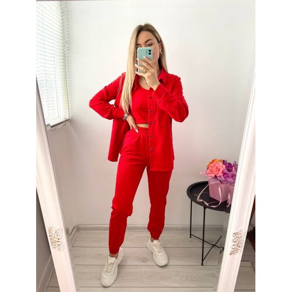 Женский брючный костюм тройка с рубашкой цвет красный 7220, Цвет: Красный, Размер: S-M (42-44 UKR), фото 