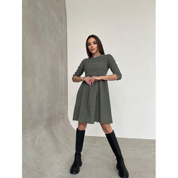Сукня міні із завищеною талією колір хакі 7255, Колір: Хакі, Розмір: s-m, фото , зображення 4