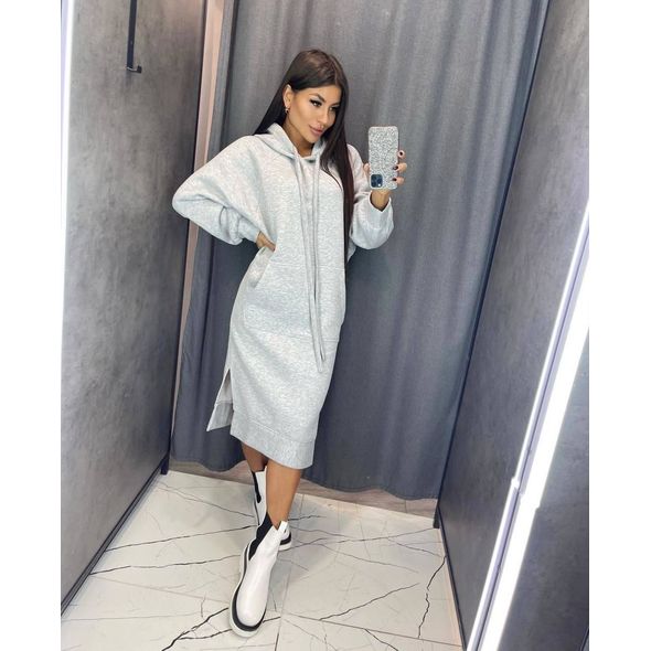 Платье тёплое миди в спортивном стиле серое 254, Цвет: Серый, Размер: L-XL (46-48 UKR), фото 