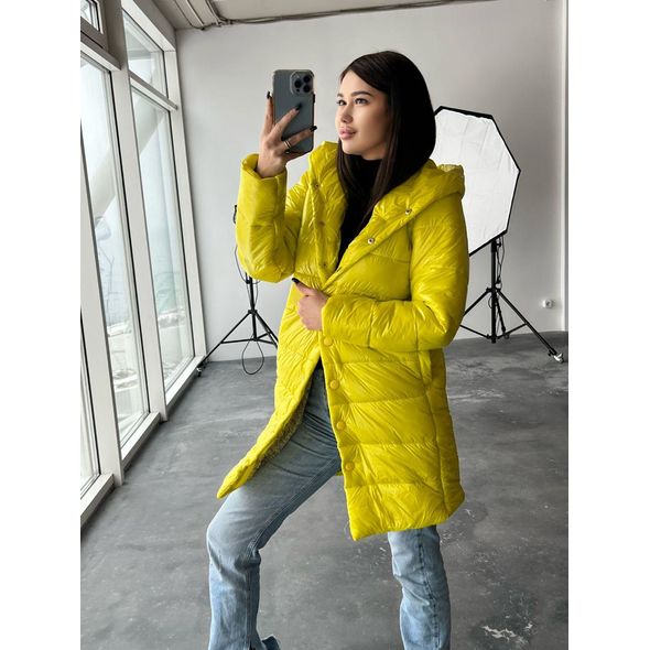 Женское пальто длинное с капюшоном желтое 30260, Цвет: Желтый , Размер: S-M (42-44 UKR), фото , изображение 4