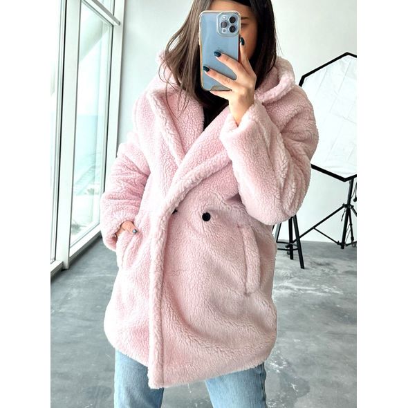 Жіноча шуба еко коротка ніжно-рожева 30263, фото 