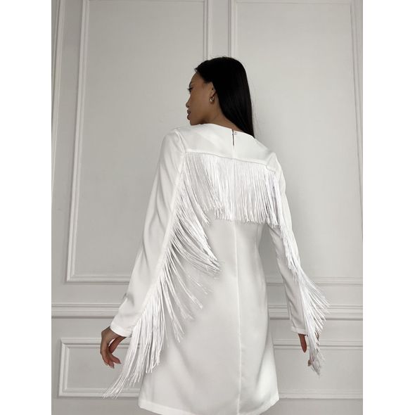 Платье женское мини с длинным рукавом цвет белый 7252, Цвет: Белый, Размер: S-M (42-44 UKR), фото , изображение 2