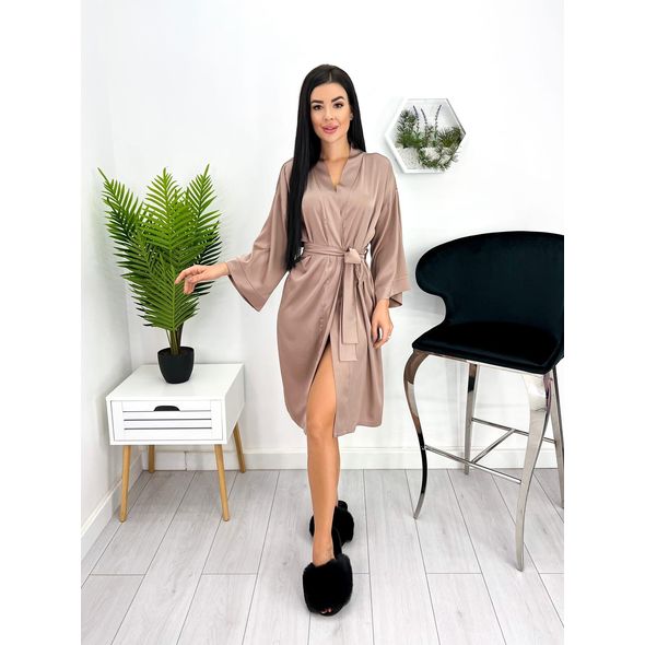 Женский короткий халат шелковый цвет кофе 749, Цвет: Кофейный , Размер: L-XL (46-48 UKR), фото 