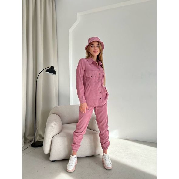 Жіночий костюм модний трійка з панамою колір пудра 7241, Колір: Пудра, Розмір: s-m, фото 