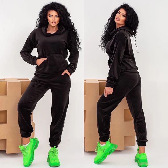 Жіночий спортивний костюм велюровий чорний 417, Колір: Чорний, Розмір: s-m, фото 