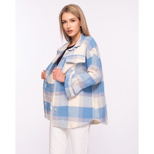 Женская кашемировая рубашка голубая в клетку 1618, Цвет: Голубой, Размер: 42-46 UKR (One size), фото 