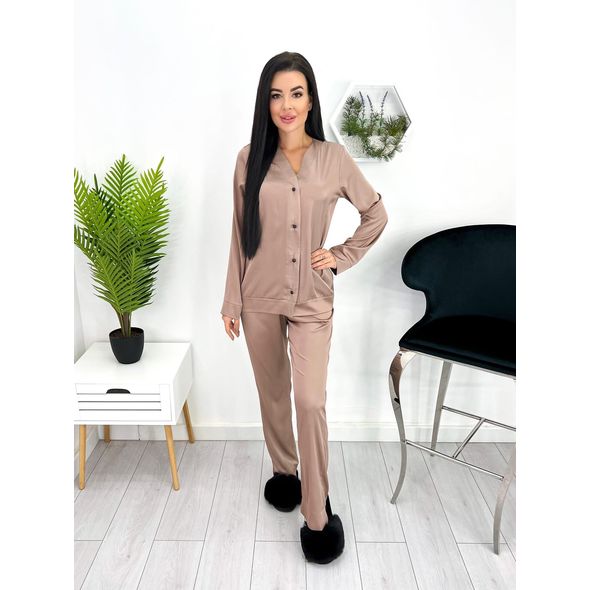 Жіноча піжама брючна колір кави 747, Колір: Кавовий, Розмір: 50-52, фото 