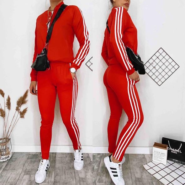Женский спортивный костюм красный с белыми полосками 296, Цвет: Красный, Размер: L-XL (46-48 UKR), фото 