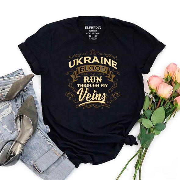 Жіноча футболка чорна з принтом 6009, Колір: Чорний, Розмір: 42-46, фото 