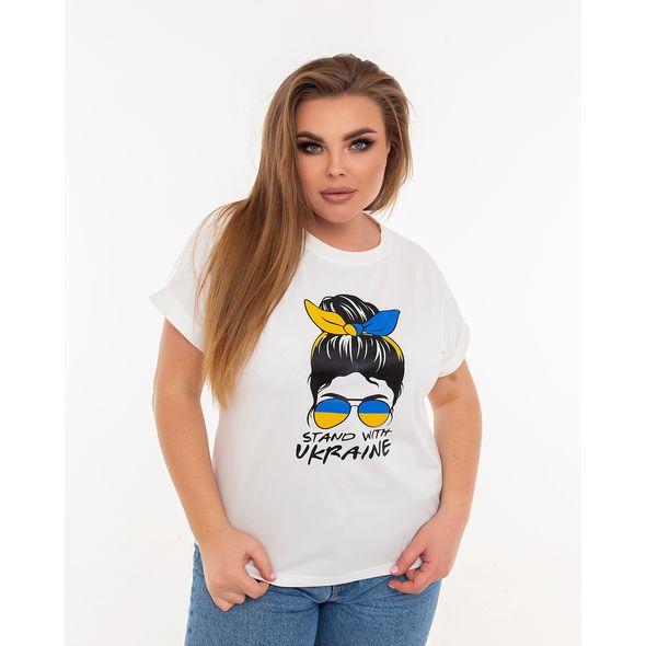 Женская футболка молочная с принтом 6001, Цвет: Молочный, Размер: 42-46 UKR (One size), фото 