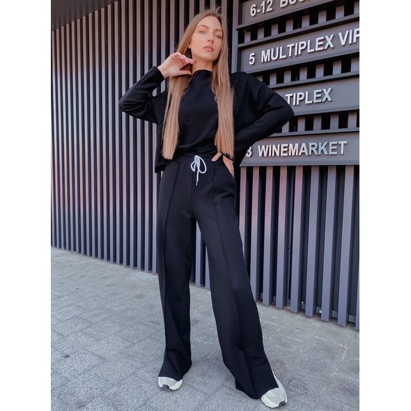 Жіночий прогулянковий костюм кофта та штани колір чорний 10291, Колір: Чорний, Розмір: S, фото 