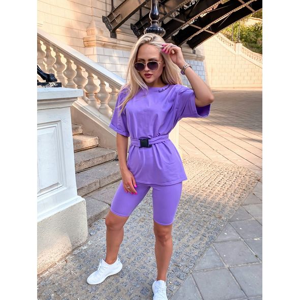 Жіночий костюм модний шорти та футболки колір лаванда 10148, Колір: Лаванда, Розмір: S, фото , зображення 2