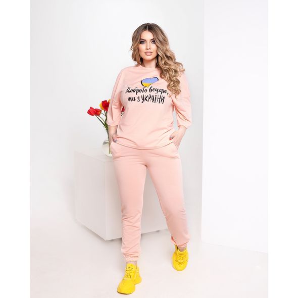 Женский спортивный костюм футболка и штаны цвет пудра 2613, Цвет: Пудра, Размер: 48-52 UKR (One size), фото , изображение 2