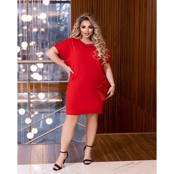 Сукня великого розміру однотонне червоний кольору at004, Колір: Червоний, Розмір: 50-52, фото 
