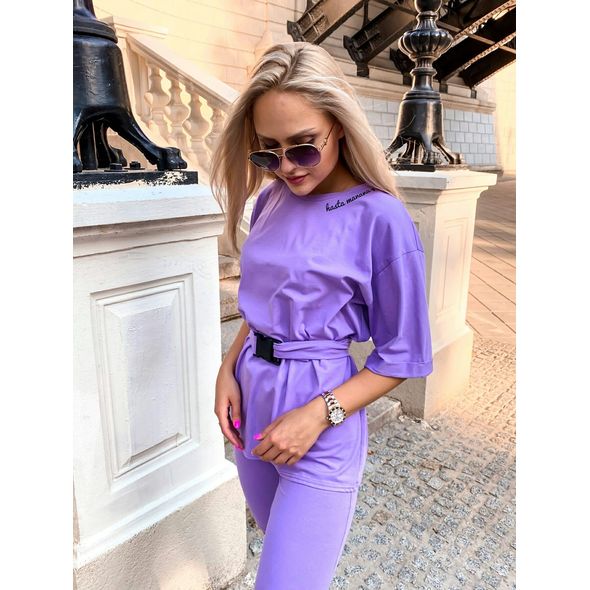 Жіночий костюм модний шорти та футболки колір лаванда 10148, Колір: Лаванда, Розмір: S, фото , зображення 3