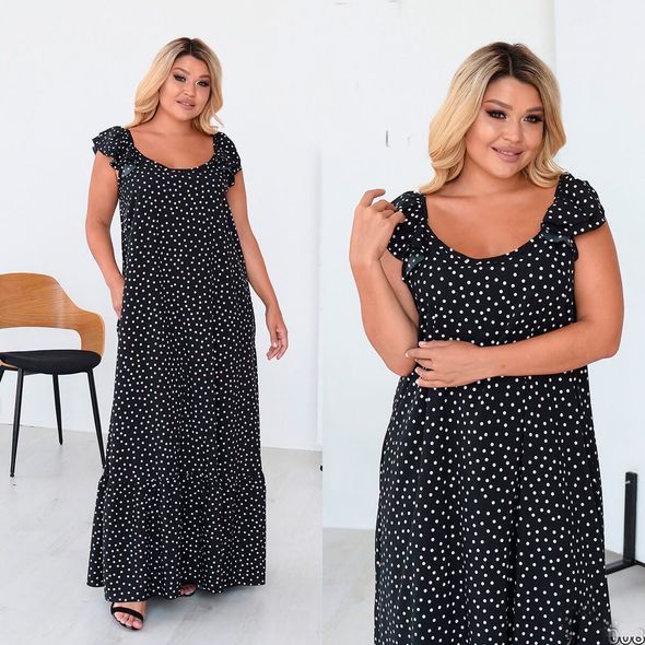 Жіночий довгий сарафан у горошок чорний 354, Колір: Чорний, Розмір: 54-58, фото 