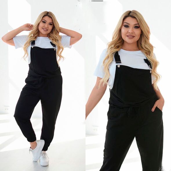 Жіночий літній брючний комбінезон на бретельках чорний 347, Колір: Чорний, Розмір: 46-48, фото 