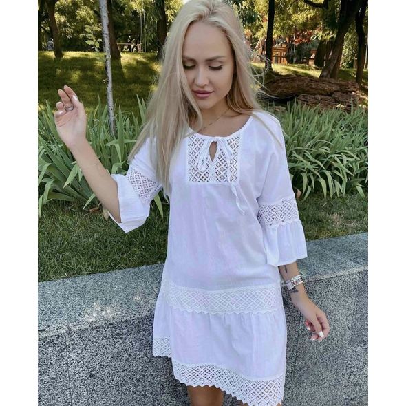 Платье туника белое 10250, Цвет: Белый, Размер: S-M (42-44 UKR), фото , изображение 2