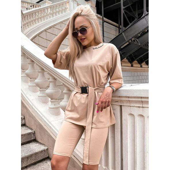 Женский костюм модный шорты и футболки цвет бежевый 10148, Цвет: Бежевый, Размер: M (44 UKR), фото , изображение 3