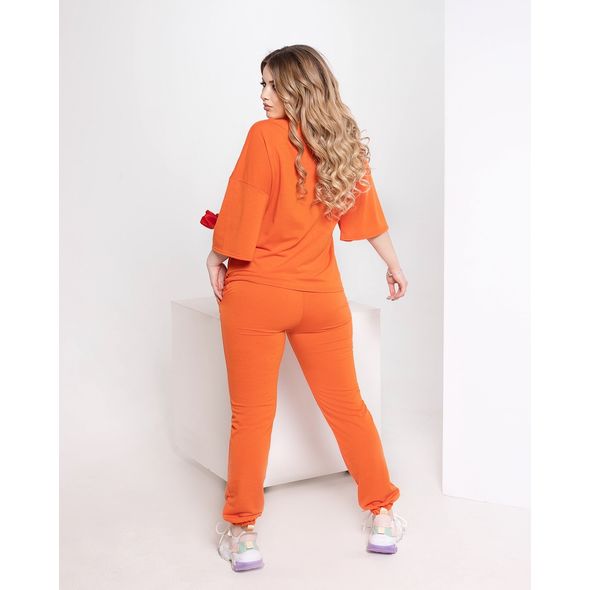 Жіночий спортивний костюм футболка та штани колір помаранчевий 2613, Колір: Помаранчевий, Розмір: 48-52, фото , зображення 2