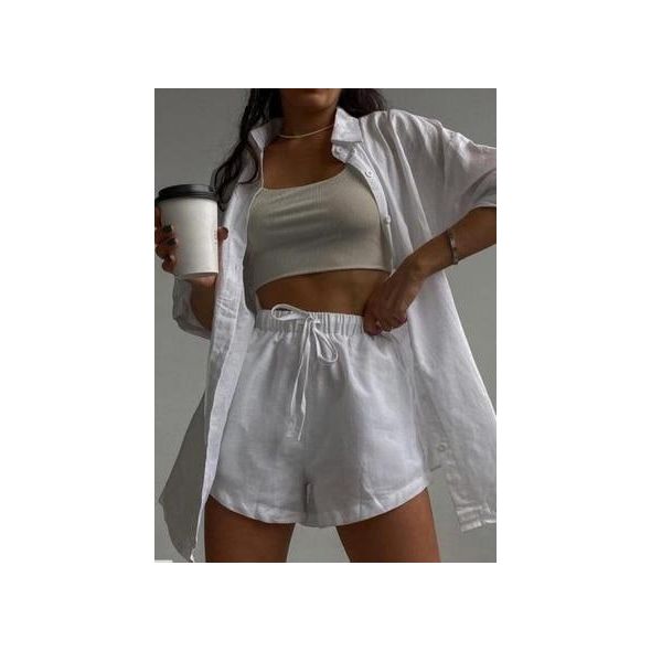 Женский костюм летний белый рубашка и шорты 1073, Цвет: Белый, Размер: S-M (42-44 UKR), фото 