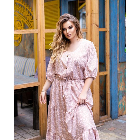 Платье длинное большого размера с узором батал бежевое 4, Цвет: Бежевый, Размер: 50-52 UKR, фото , изображение 2