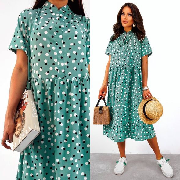 Сукня великого розміру в горошок колір фісташка 400, Колір: Фісташковий, Розмір: 48-52, фото 