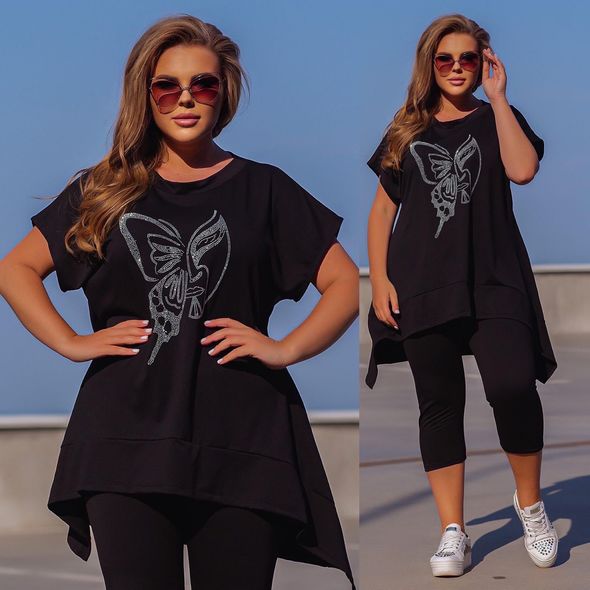 Женский спортивный костюм модный летний шорты и туника черный 694, Цвет: Черный, Размер: 50-52 UKR, фото 