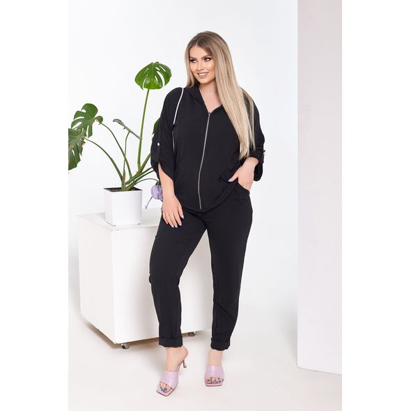 Коляска жіночий костюм великого розміру колір чорний 1070, Колір: Чорний, Розмір: 48-50, фото 