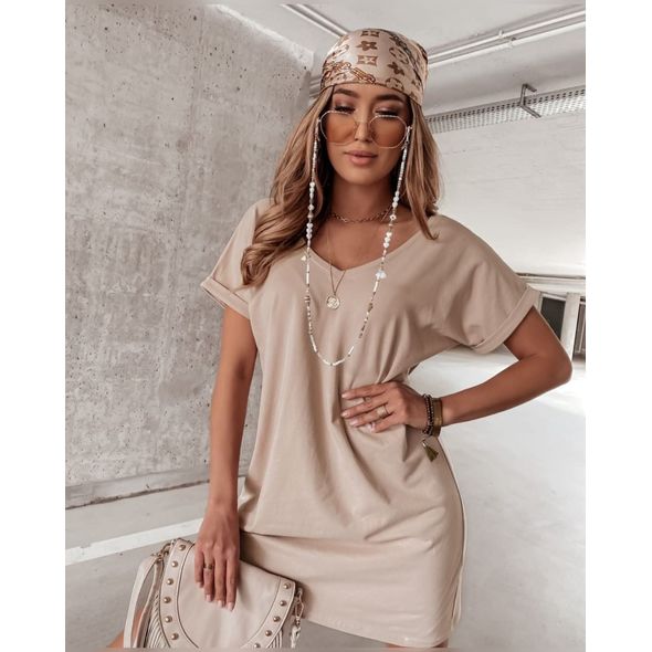 Платье туника цвет бежевый 842, Колір: Бежевий, Розмір: 48-52, фото 