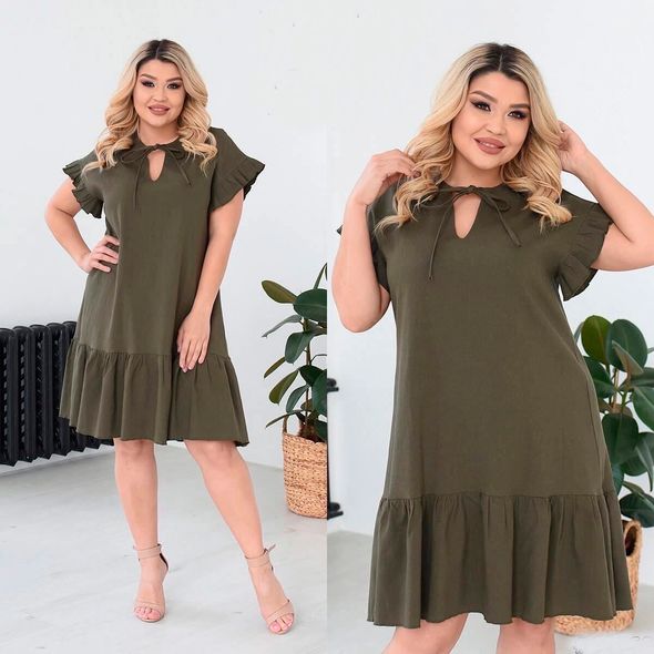 Красива сукня з натурального льону колір хакі 340, Колір: Хакі, Розмір: 48-52, фото 